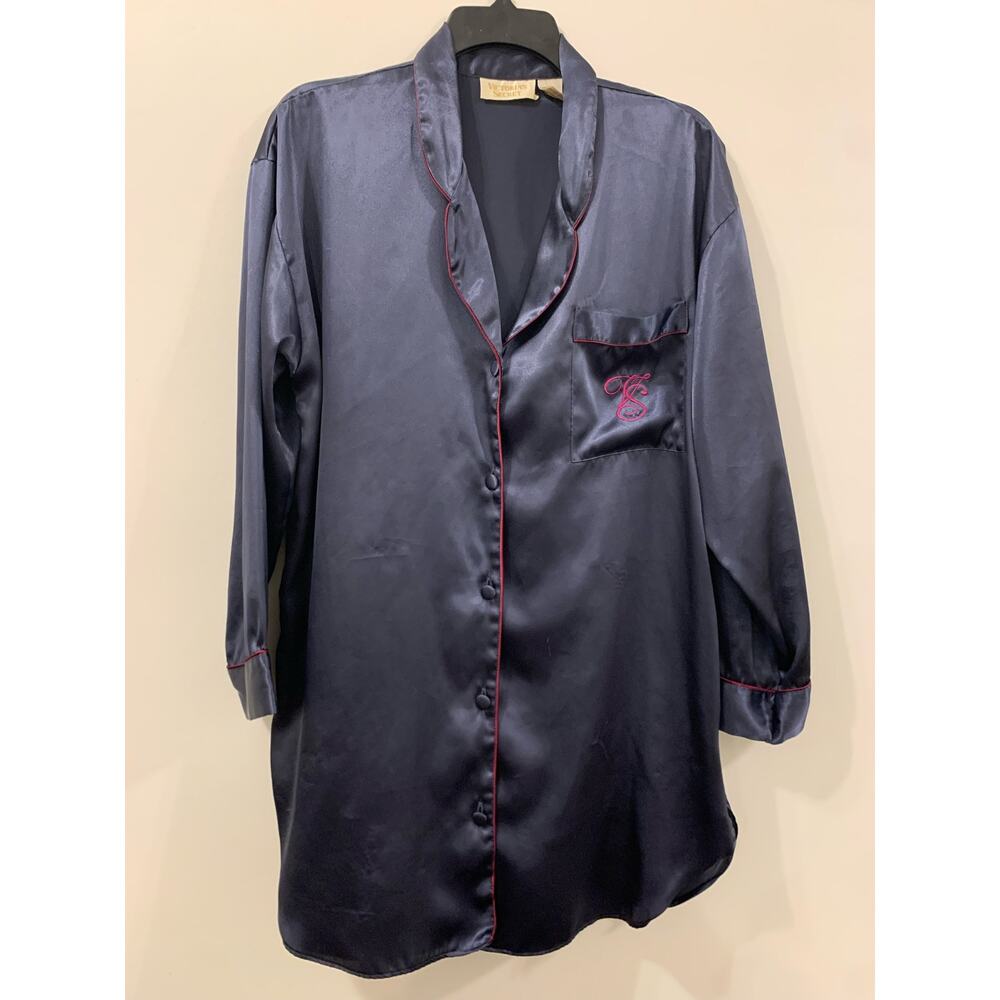 VTG Victoria Secret Gold Label Satin Night Shirt Gown Medium monogram
